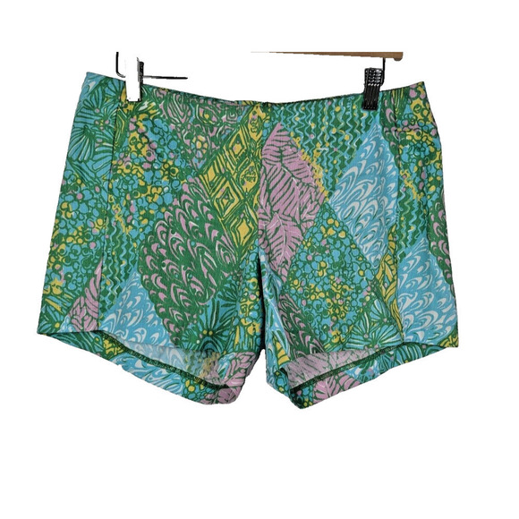 Lilly Pulitzer Deenie Shorts Green Blue Sundance Summer Beach Colorful Cotton 8 - Picture 1 of 10